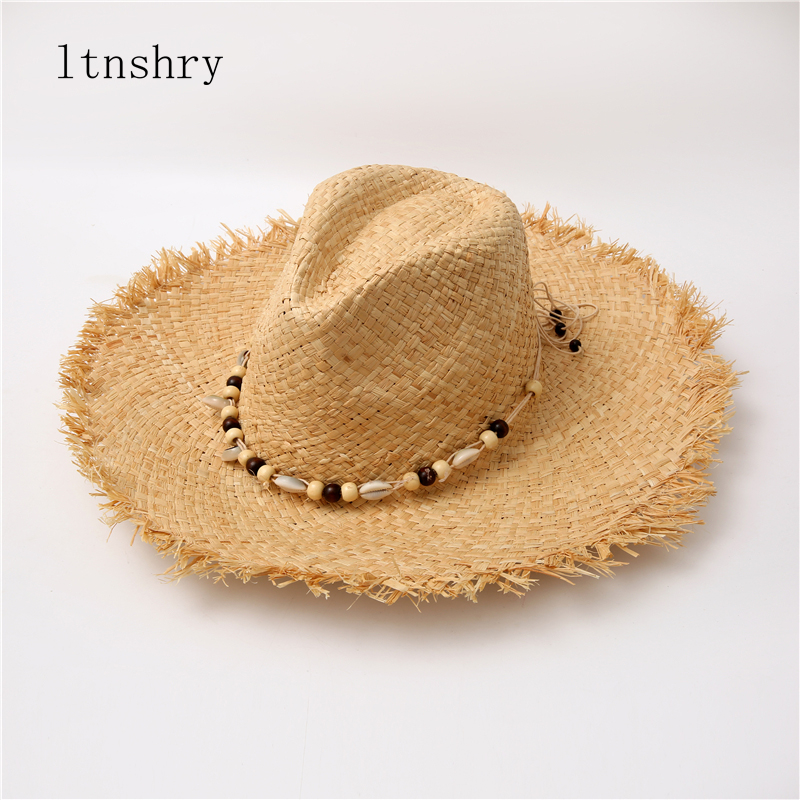 Bucket Hat Straw - Sommerliche, einfarbige, handgefertigte Raffia-Sonnenhüte mit Bändern