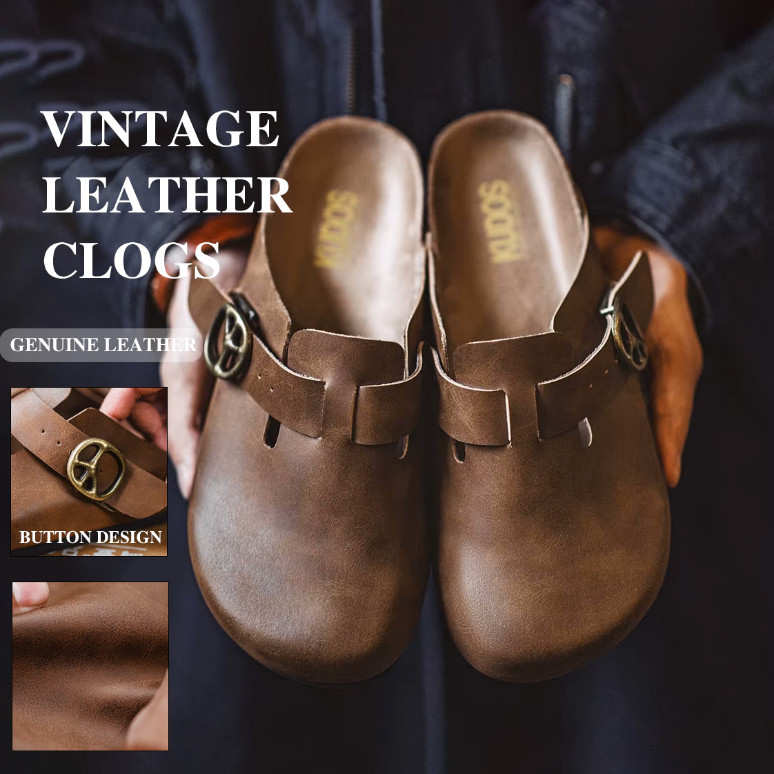 Flip Flop Leather Men - Maden Vintage Brown Crazy Horse Leder-Pantoletten,