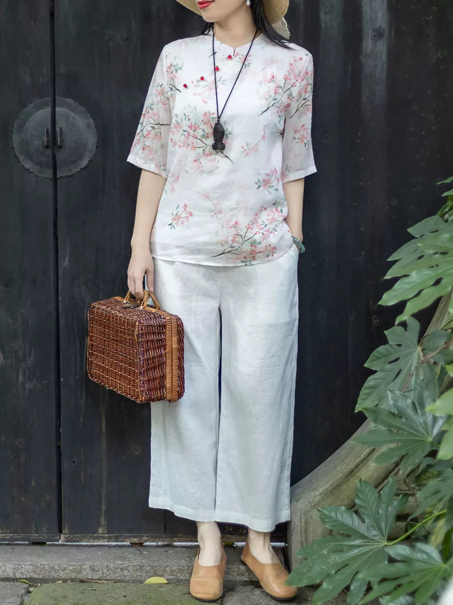 Chinesisches Blumenmuster-Hemd – Linen Shirt Breathable Bewertung und Preis
