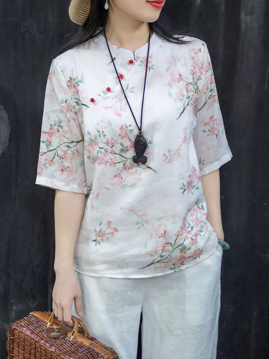 Chinesisches Blumenmuster-Hemd – Linen Shirt Breathable Bewertung und Preis