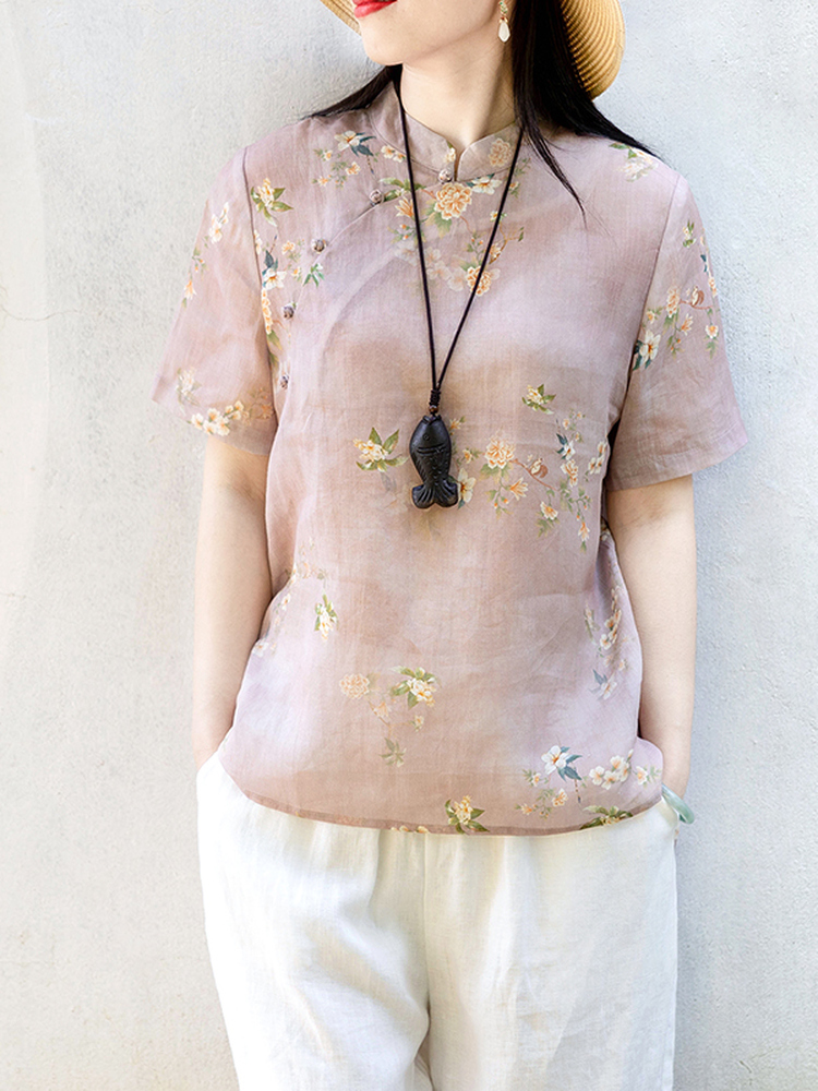 Chinesisches Blumenmuster-Hemd – Linen Shirt Breathable Bewertung und Preis