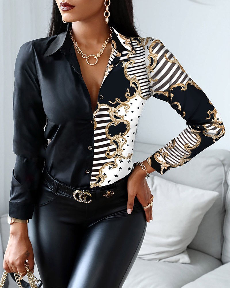 Damenmode, wilde Hemden, Kette – Shirt Camp Collar Bewertung und Preis